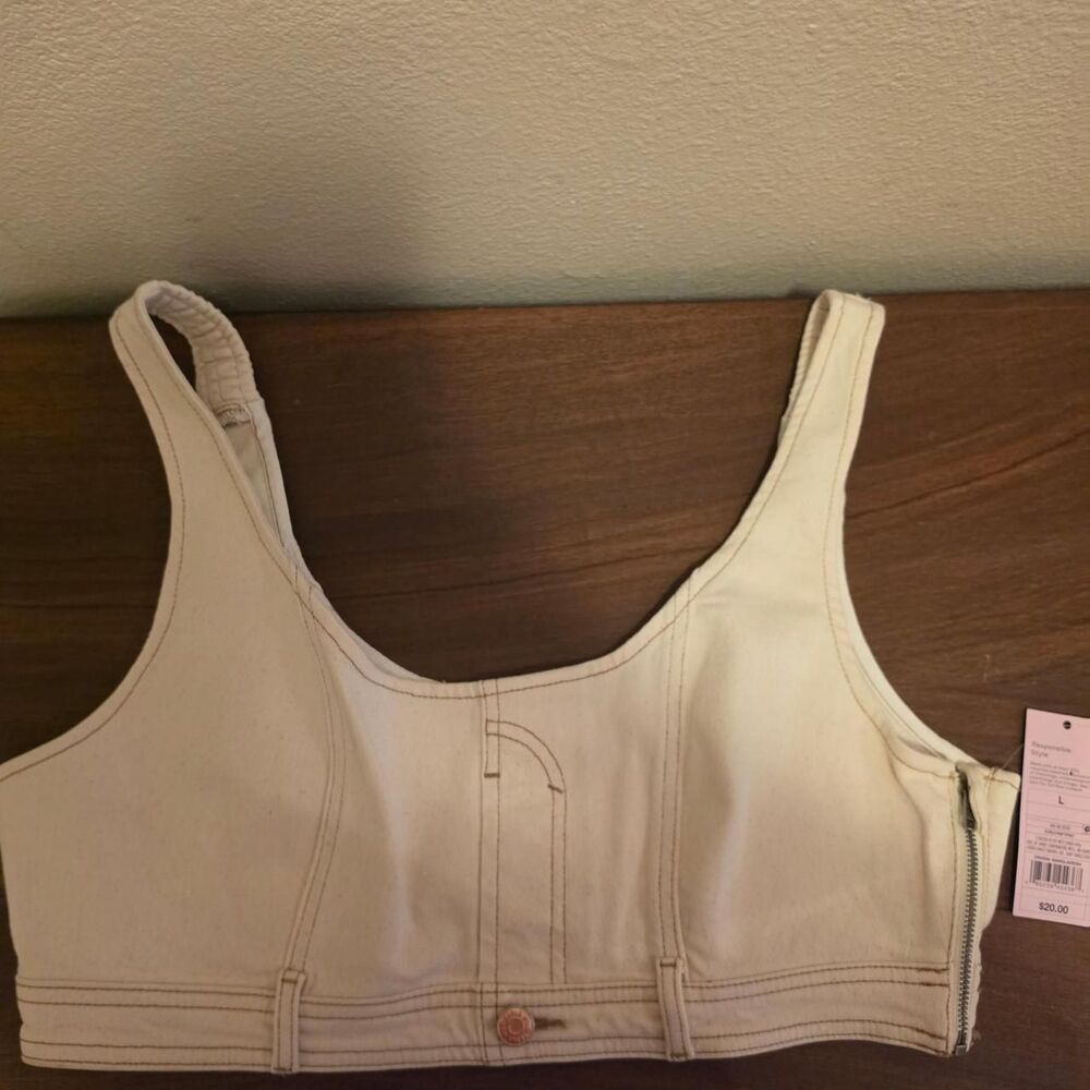 Wild Fable Tan and Cream Denim Crop Vest - NWT